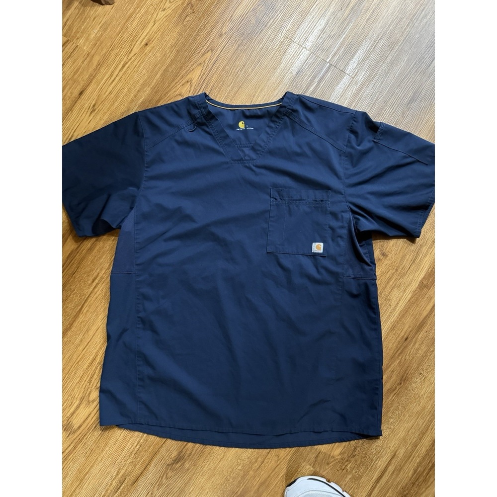 Carhartt Scrub Top Adult Large Blue V Neck Medical Nurse Doctor Short Sleeve